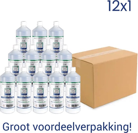 Waterstofperoxide 3% – Hydrogen Peroxide – Zuurstofwater – Waterstofperoxide Voor Haarverf – 12x1 Liter