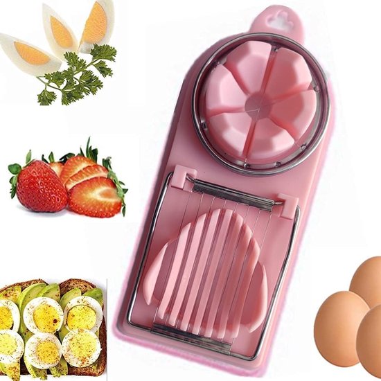 Igoods Eiersnijder - Multifunctionele Keukenhulp - Egg cutter - RVS - Champignonsnijder - Vaatwasserbestendig - Roze - Igoods