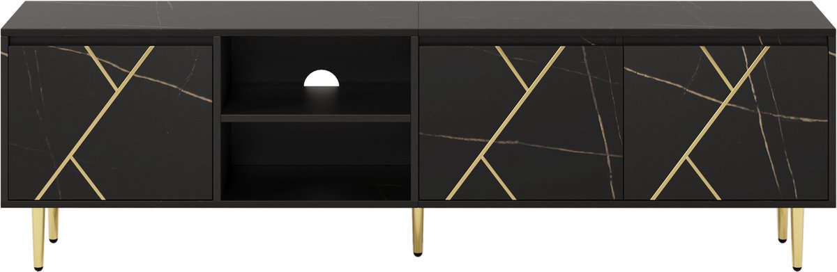 Merax TV Meubel - Elegante TV Kast met Kabelgat - Zwart met Goud