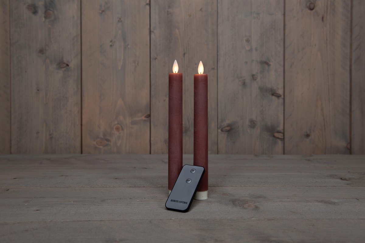 LED kaarsen met bewegende vlam 2x - Antiek Roze - Afstandsbediening - Dinerkaars rustiek wax 23 cm - LED kaars batterij