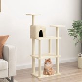 The Living Store Kattenboom - crème - 66 x 41 x 119 cm - met krabpalen - platformen en huisje - bewerkt hout - pluche - sisal
