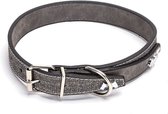 Nobleza Luxe hondenhalsband - kunstleder halsband voor honden - Grijs - Halsband met bedels - lengte 52 cm - M