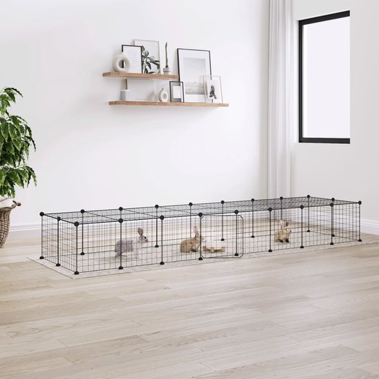 vidaXL - Huisdierenkooi - met - deur - 8 - panelen - 35x35 - cm - staal - zwart