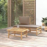 The Living Store Bamboe Tuinset - Elegant - Duurzaam - Comfortabel - Modulair - 65x55x30cm - 55x69x65cm - 55x65cm - Taupe kussen - Inclusief handleiding