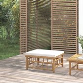 The Living Store Bamboe Voetenbank - 55 x 65 x 30 cm - Duurzaam bamboe - Comfortabel zitkussen - Modulair ontwerp - Crèmewitte kussenhoes - Eenvoudige montage