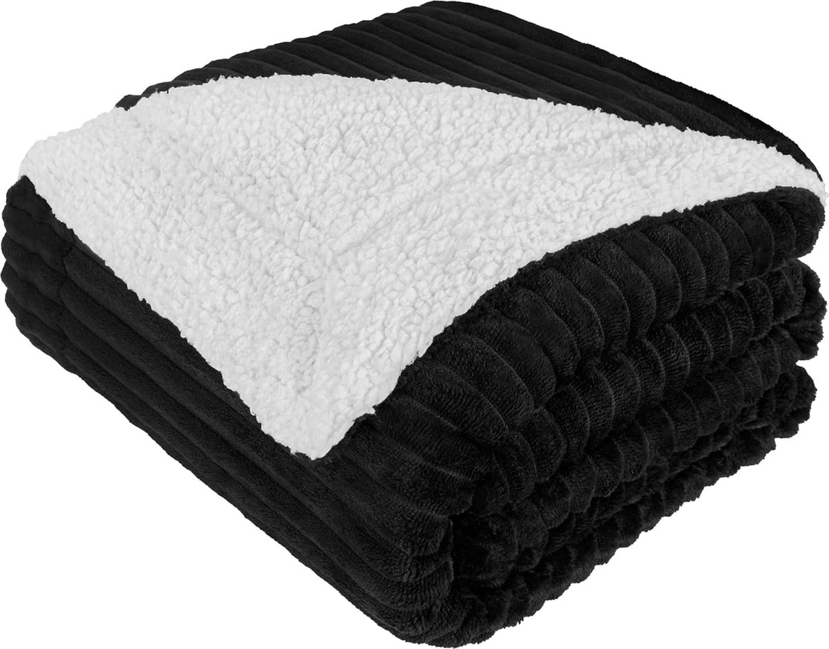 hikemeister ® Rib Fleece deken - fleece plaid - Zwart - 150x200 cm - luxe woonplaid - warm - rib design - zachte deken Rib Zwart