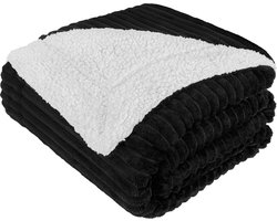 Hikemeister ® Rib Fleece deken - fleece plaid - Zwart - 150x200 cm - luxe woonplaid - warm - rib design - zachte deken