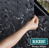 Homewell Verduisteringsdoek 45x200cm - Raamfolie Verduisterend - Blackout - Anti Inkijk, Isolerend en Zonwerend - Herbruikbaar - Statisch – Bloemen/Zwart