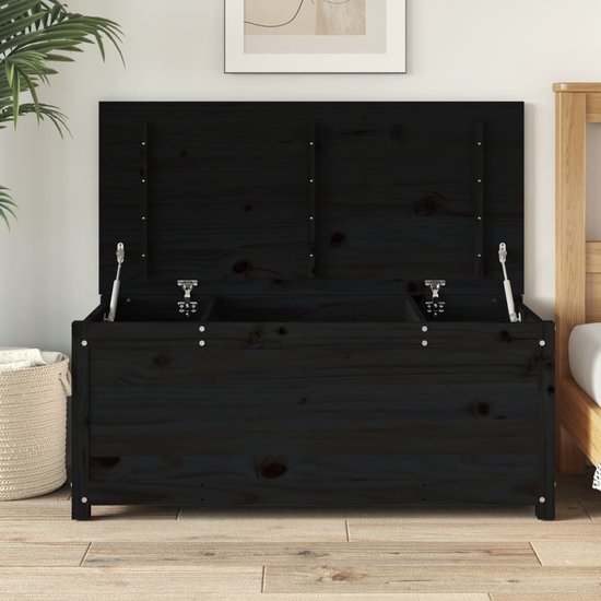 The Living Store Opbergdoos - massief grenenhout - 110 x 50 x 45.5 cm - zwart