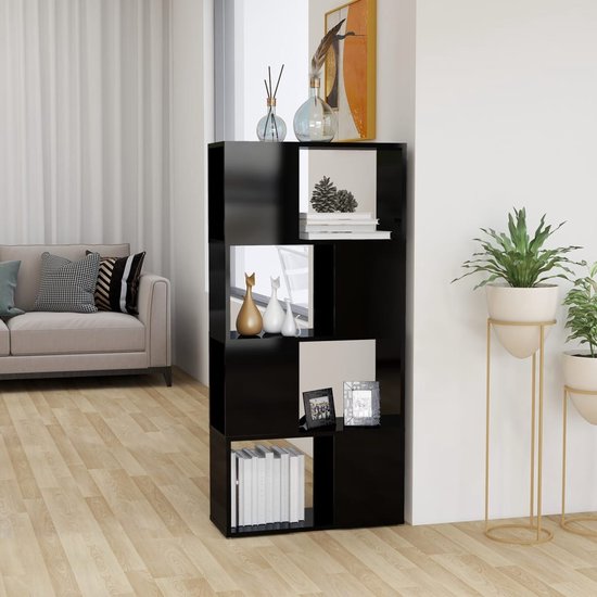 The Living Store Kamerverdeler - Boekenkast - 60 x 24 x 124.5 cm - Hoogglans zwart