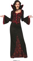 Guirca - Vampier & Dracula Kostuum - Elegante Diva Vampier Famke - Vrouw - Rood, Zwart - Maat 42-44 - Halloween - Verkleedkleding