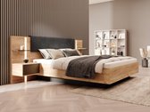Bed met opbergruimte en nachtkastjes – 160 x 200 cm – Ledverlichting – houtlook en antraciet – Met matras — ELYNIA L 256.4 cm x H 104.4 cm x D 210 cm
