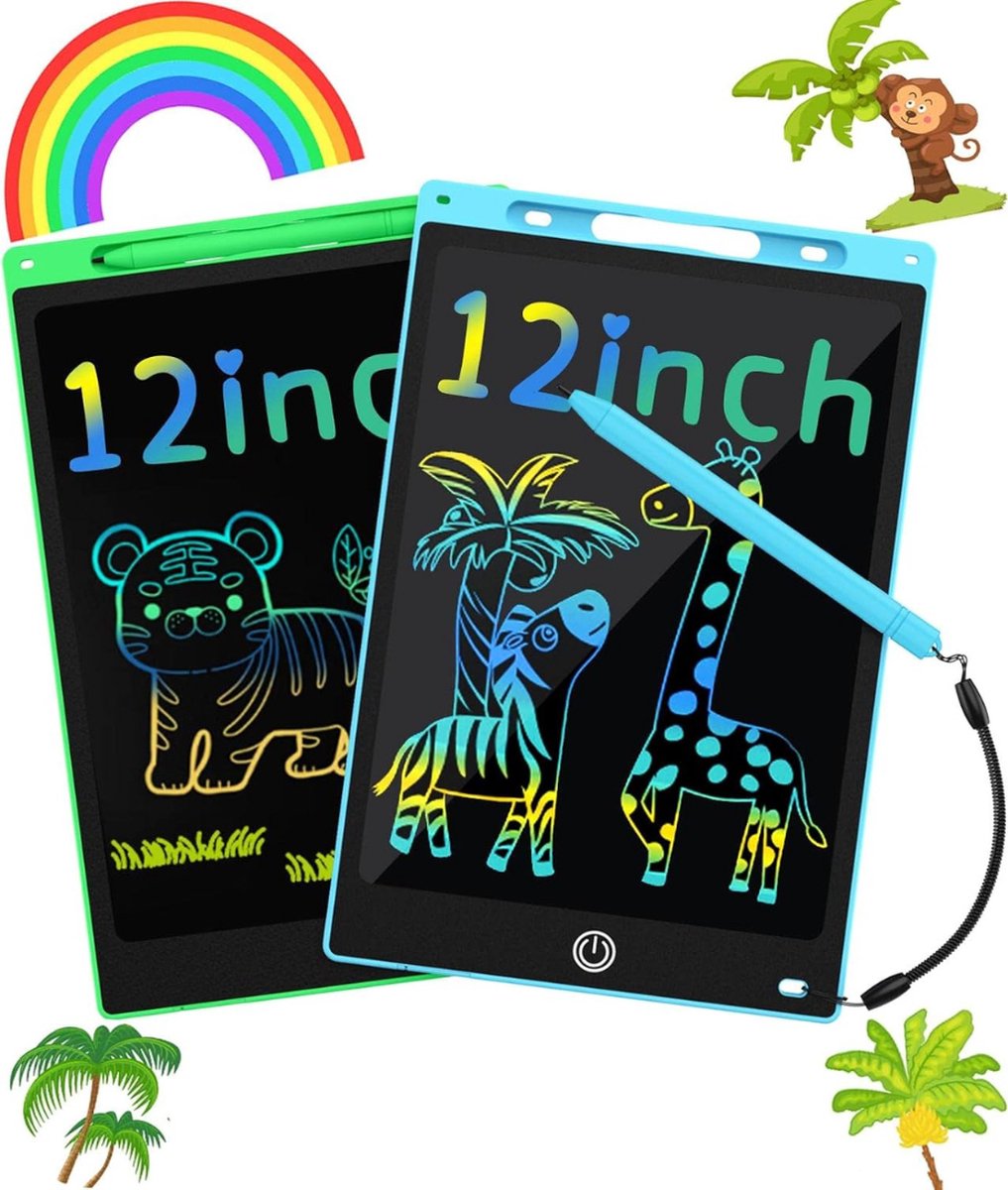 Kleyn - Tekentablet - LCD Teken Tablet - 12 Inch - Tekentablet Kinderen - Draagbaar en Digitaal - Blauw/Groen - 2 Stuks