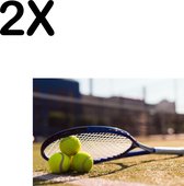 BWK Textiele Placemat - Tennisballen Onder Tennis Racket - Set van 2 Placemats - 35x25 cm - Polyester Stof - Afneembaar
