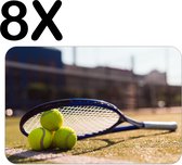 BWK Stevige Placemat - Tennisballen Onder Tennis Racket - Set van 8 Placemats - 45x30 cm - 1 mm dik Polystyreen - Afneembaar