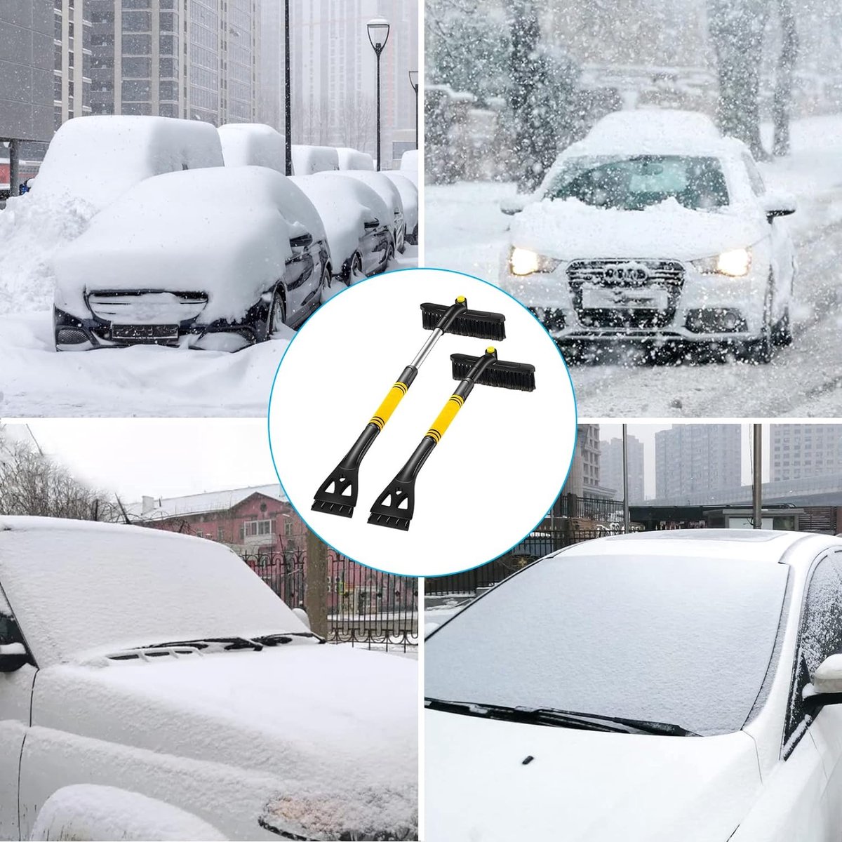 TivsiVer 2-in-1 Afneembare Ijsschraper Voor Autoruiten, 27 inch Stevige Autosneeuwborstel Met Comfortabele Schuimgreep, Krasvrije Sneeuwschraper voor Auto's, Vrachtwagen, SUV's