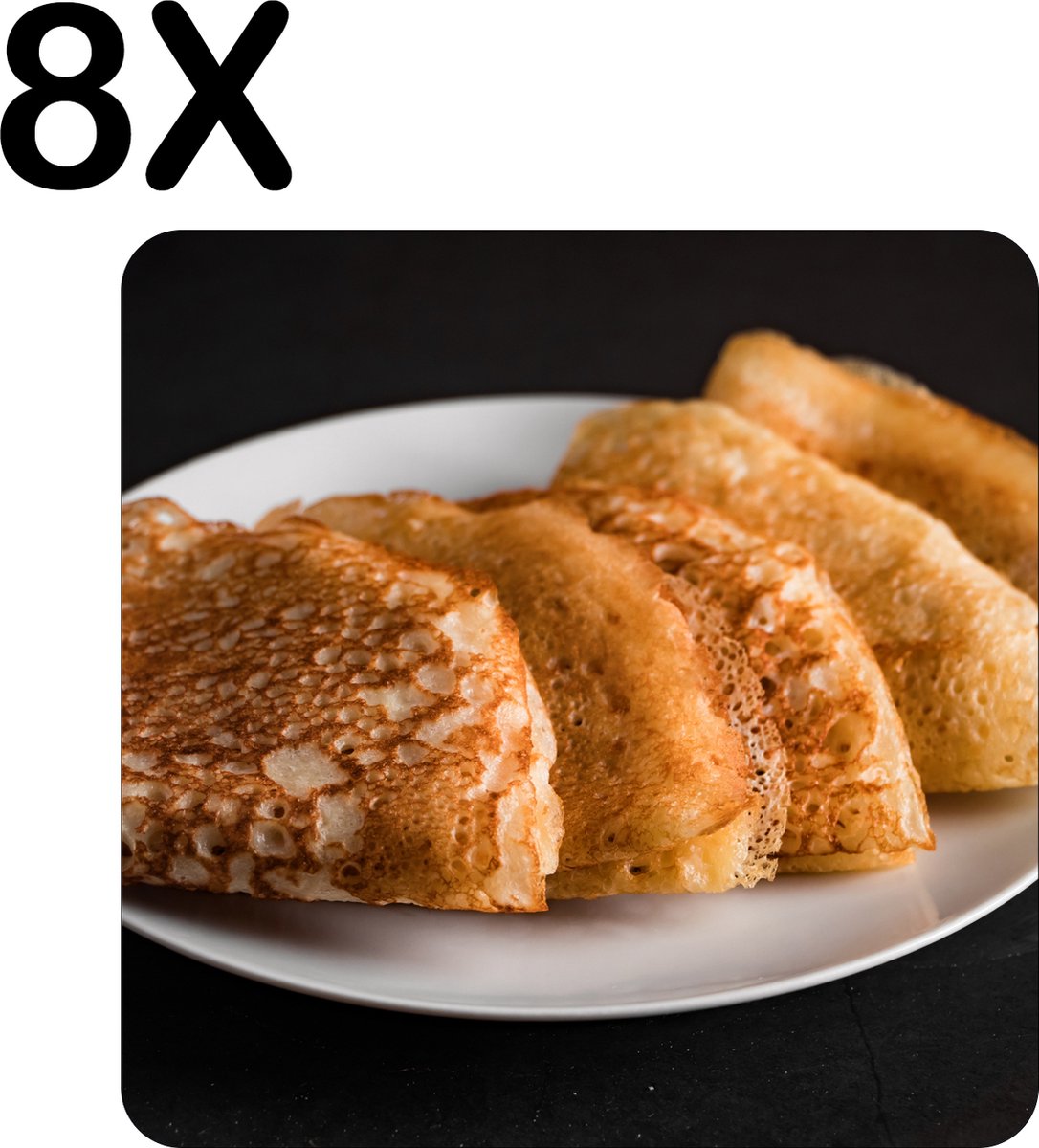 BWK Luxe Placemat - Traditionele Crepes met Donkere Achtergrond - Set van 8 Placemats - 50x50 cm - 2 mm dik Vinyl - Anti Slip - Afneembaar