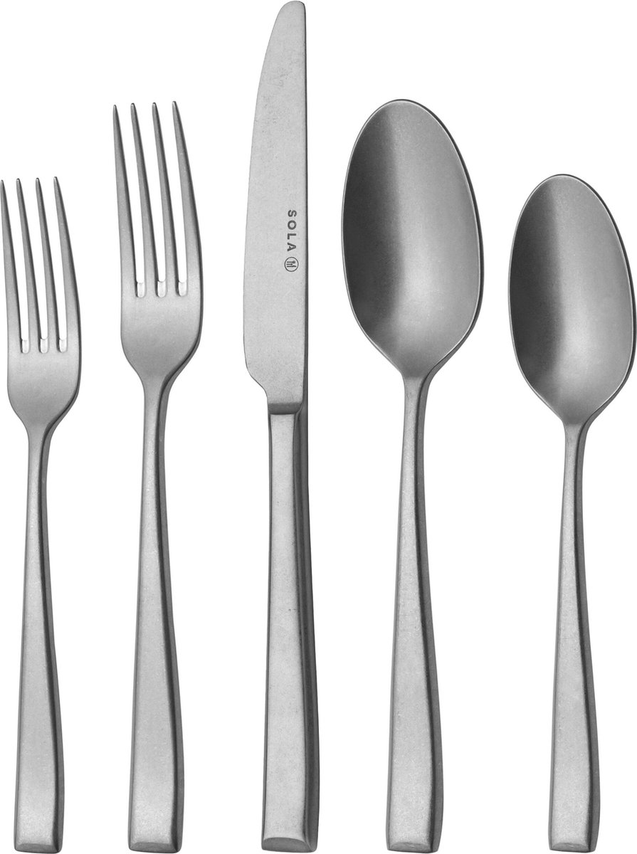 Sola Bestekset Durban Vintage - Modern - 6 persoons - 24 delig - Zilverwit Edelstaal 18/10 - RVS - Zilver