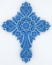 Handgemaakte duurzame 3D-gelaagde Kruis Mandala Groot Blauw