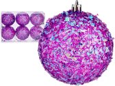 Krist+ kerstballen - 6x stuks - paars - kunststof - glitter - kerstversiering