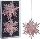 Christmas Decoration kersthangers sneeuwvlokken -2x-roze -11,5 cm
