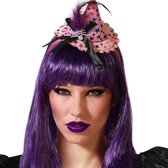 Halloween heksenhoed - mini hoedje op diadeem - one size - roze sterren - meisjes/dames