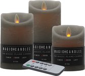 Magic Flame LED kaarsen/stompkaarsen set- 3x -grijs-afstandsbediening