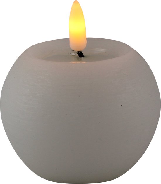 Bougie/bougie boule LED Magic Flame - ronde - blanc - D8 x H7,5 cm