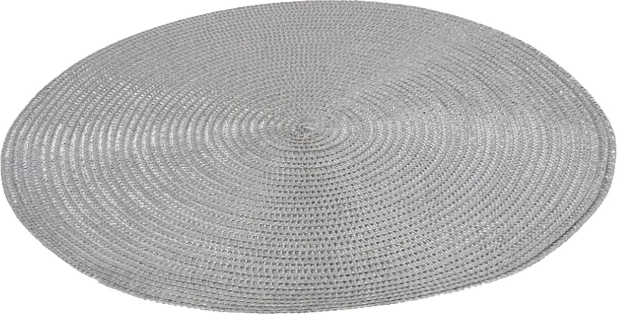 Gerimport Placemat - metallic zilver - 38 cm - rond - geverfd jute - onderlegger - kerstdiner