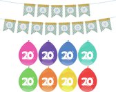 Haza Verjaardag 20 jaar geworden versiering - 16x thema ballonnen/1x Happy Birthday slinger 300 cm