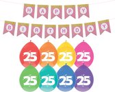 Haza Verjaardag 25 jaar geworden versiering - 16x thema ballonnen/1x Happy Birthday slinger 300 cm