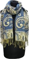 Dames Lange Sjaal Paisleyprint F23-7TH met gouden glans Jeans blauw