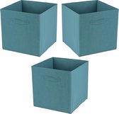 Urban Living Opbergmand/kastmand Square Box - 3x - karton/kunststof - 29 liter - petrol blauw - 31 x 31 x 31 cm - Vakkenkast manden