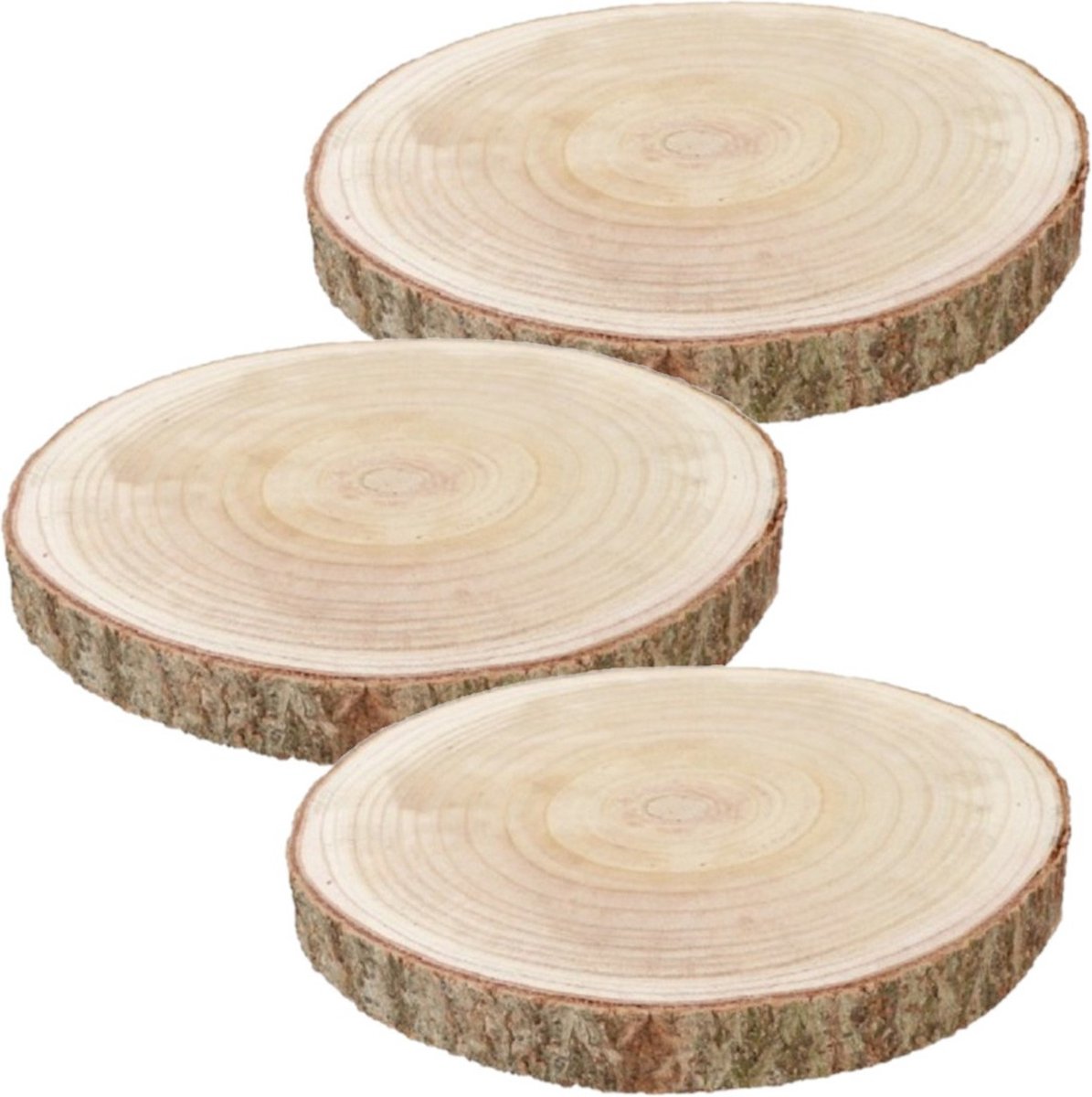 Chaks Decoratie boomschijf met schors - 3x - hout - D38 x H4 cm - rond - Onderborden/kaarsenplateaus