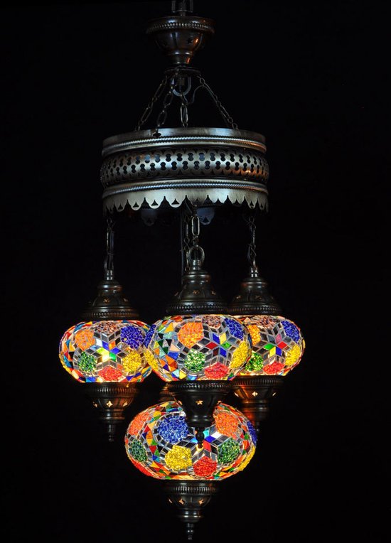 Oosterse Turkse lamp 4 bollen multicolour mozaiek kroonluchter