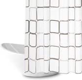 Douchegordijn anti-schimmel waterdicht 180 x 200 cm wasbaar antibacteriële stof polyester badgordijn met 12 douchegordijnringen wit transparant douchegordijn (geruit)
