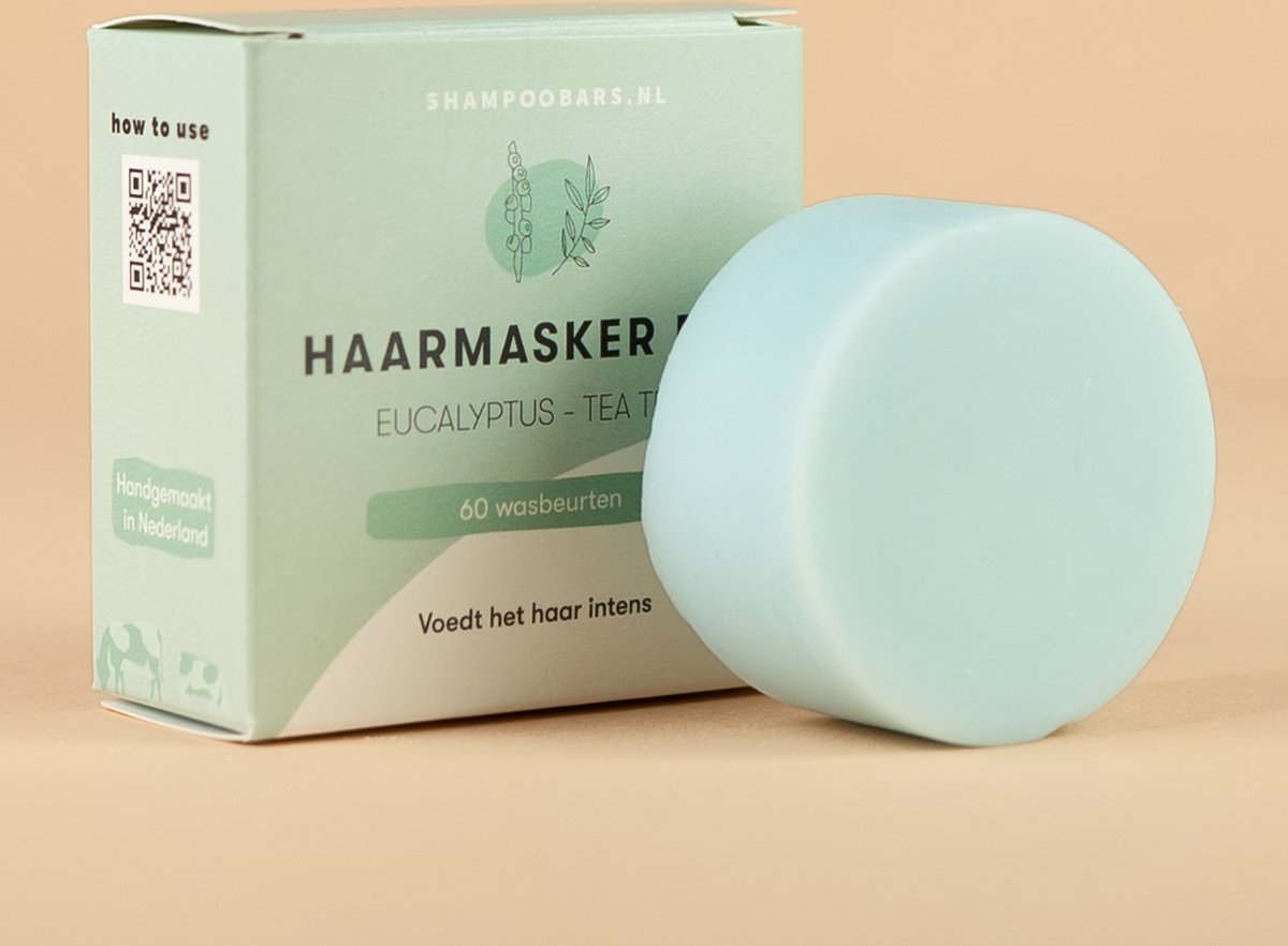 Haarmasker Bar Eucalyptus - Tea Tree | Handgemaakt in Nederland | Voedt het haar intens | Plasticvrij | SLS- & SLES-vrij | Dierproefvrij | Vegan | 100% biologisch afbreekbare verpakking