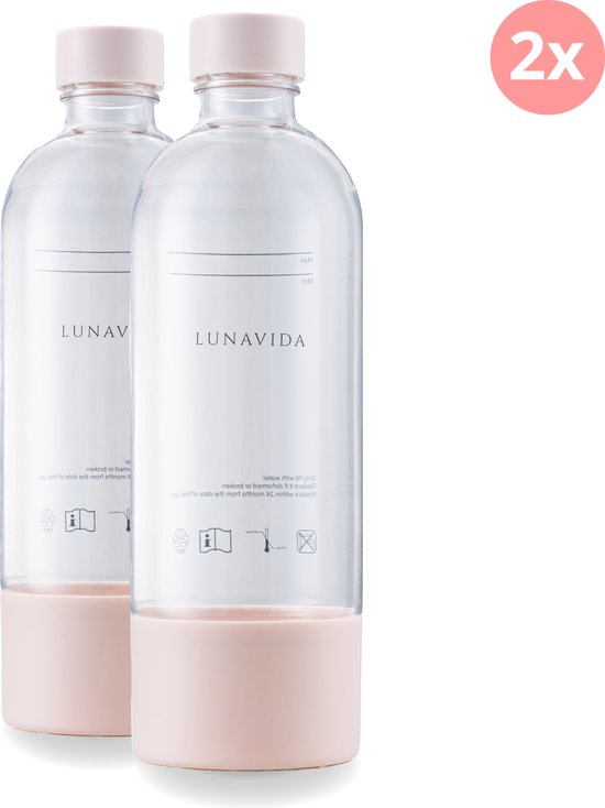 LunaVida's herbruikbare flessen - 2stuks - 1 liter fles - Compatibel met bruiswatertoestel van Lunavida - Roze