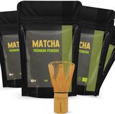 Cupplement - Matcha thee set 5 delig - 4 Zakken Premium Matcha 90 Gram & 1 Bamboe Whisk - Biologisch - Inclusief Bamboe Klopper - Culunary Thee Poeder - Starter set