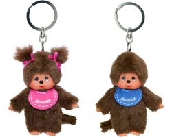 Monchhichi - 10 cm sleutelhanger - set roze meisje + blauwe jongen