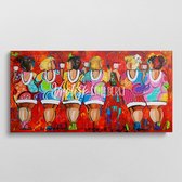 6 Feestende dikke dames | Vrolijk Schilderij | 120x60cm | Dikte 4 cm | Canvas schilderijen woonkamer | Wanddecoratie | Schilderij op canvas | Kunst | Corrie Leushuis