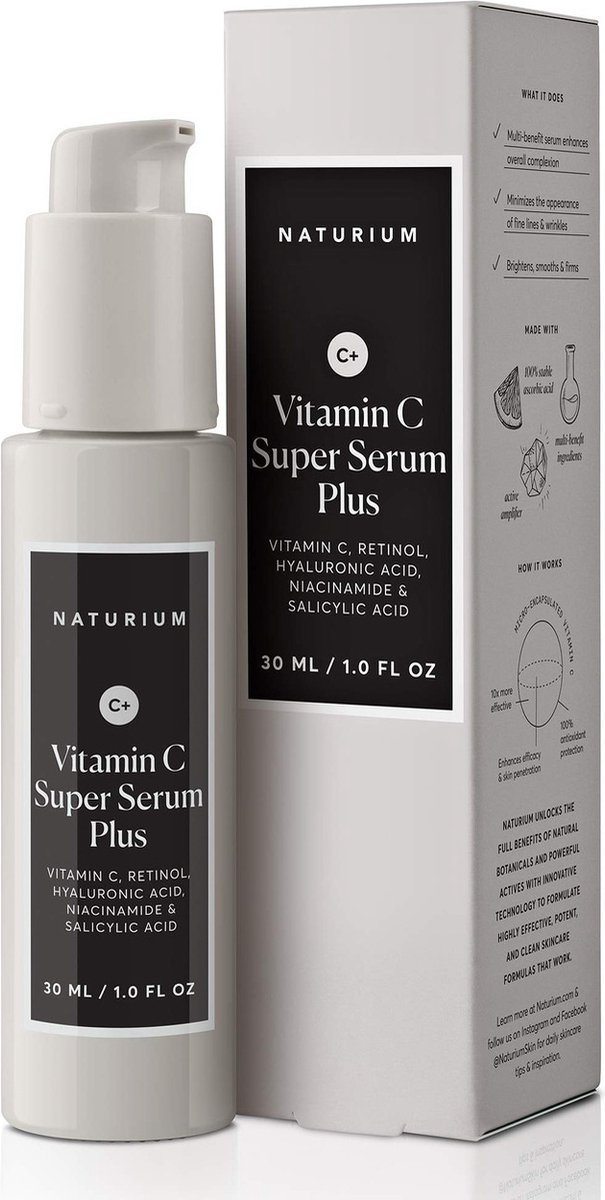 Naturium Vitamin C Super Serum Plus, Smoothing & Brightening Face Care - Retinol - Hyaluronic Acid - Niacinamide - Salicylic Acid - 30ml