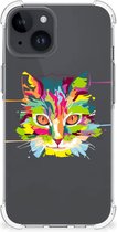 Silicone Case Geschikt voor iPhone 15 Smartphone hoesje met doorzichtige rand Cat Color