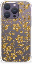 Smartphone hoesje Geschikt voor iPhone 15 Pro Hoesje Bumper met transparante rand Gouden Bloemen