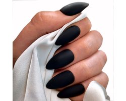 SD Press on Nails - B-116 - Plaknagels - Nagelset 20 Nagels - Zwart Matte - Gellak - Nagellak - Medium Stiletto Nageltips - Nepnagels met Lijm - Kunstnagels - Nail Art - Handmade - Valse nagels - Nagelvijl - Accessoires - Medium Nagels