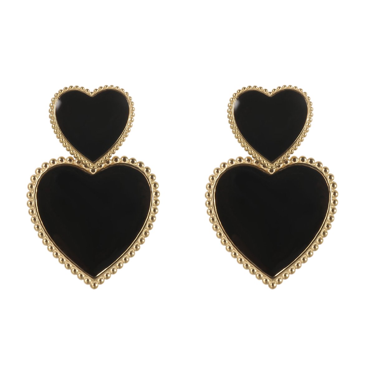 The Jewellery Club - Sanne heart earrings black - Oorbellen - Dames oorbellen - Hart - Stainless steel - Goud - Zwart