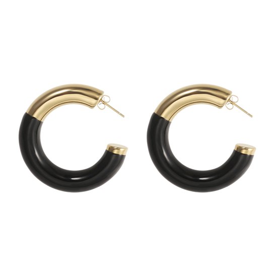 The Jewellery Club - Kylie earrings black - Oorbellen - Dames oorbellen - Stainless steel - Statement oorbellen - Goud - Zwart - 4 cm