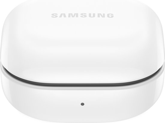 Gesloten witte Samsung oplaadcase met subtiel logo