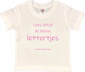 Shirt Aankondiging zwangerschap "Lees altijd de kleine lettertjes (ik word grote zus)" | korte mouw | Wit/roze | maat 98/104 zwangerschap aankondiging bekendmaking Baby big bro Sis Sister