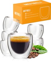 Membeli Espresso Koffie Kopjes set van 6 - Dubbelwandig Espresso Glazen zonder Oor - 80 mL - Koffiekopjes